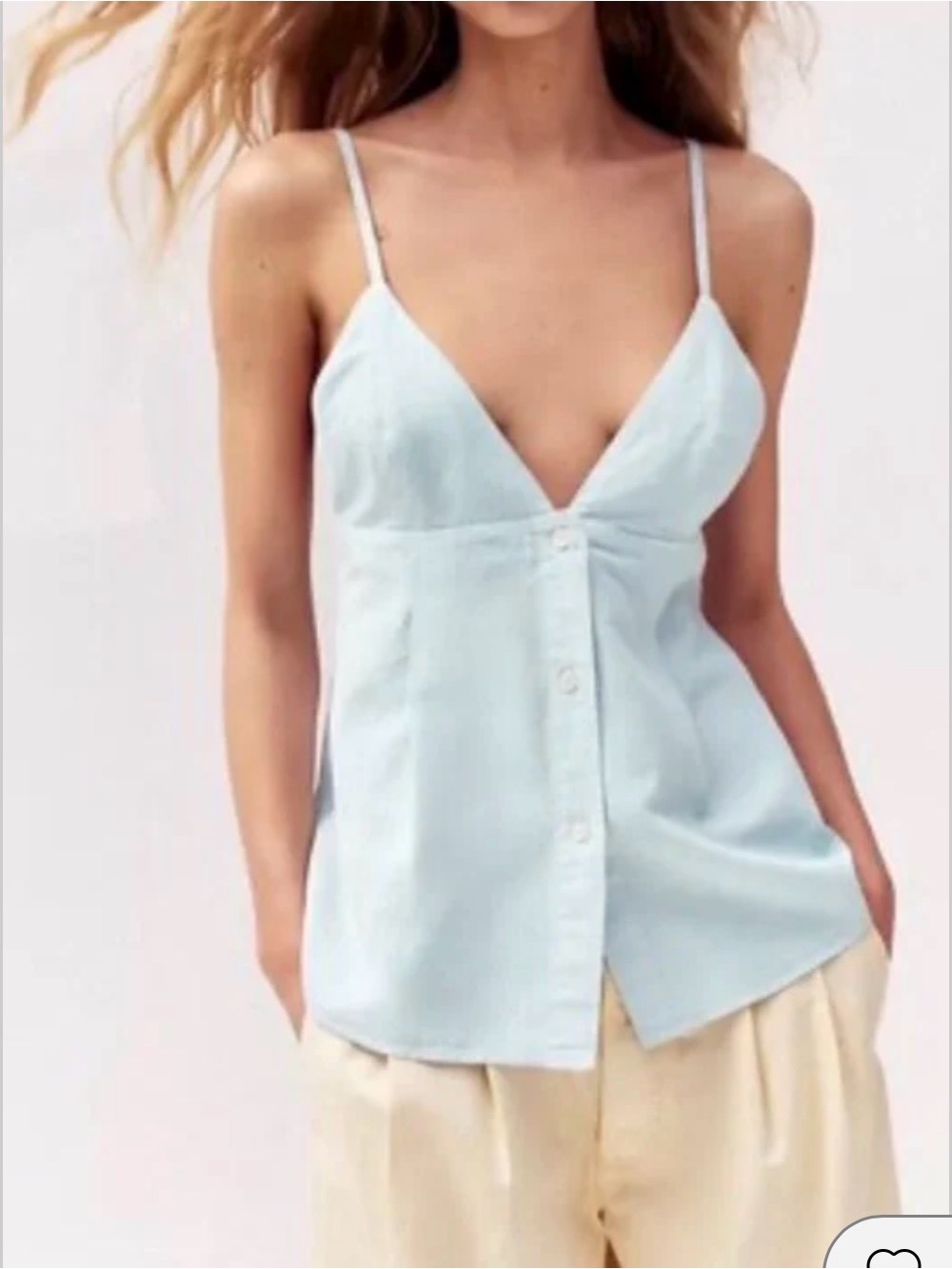 Zara Pale Blue Spaghetti Strap Button-Front Camisole